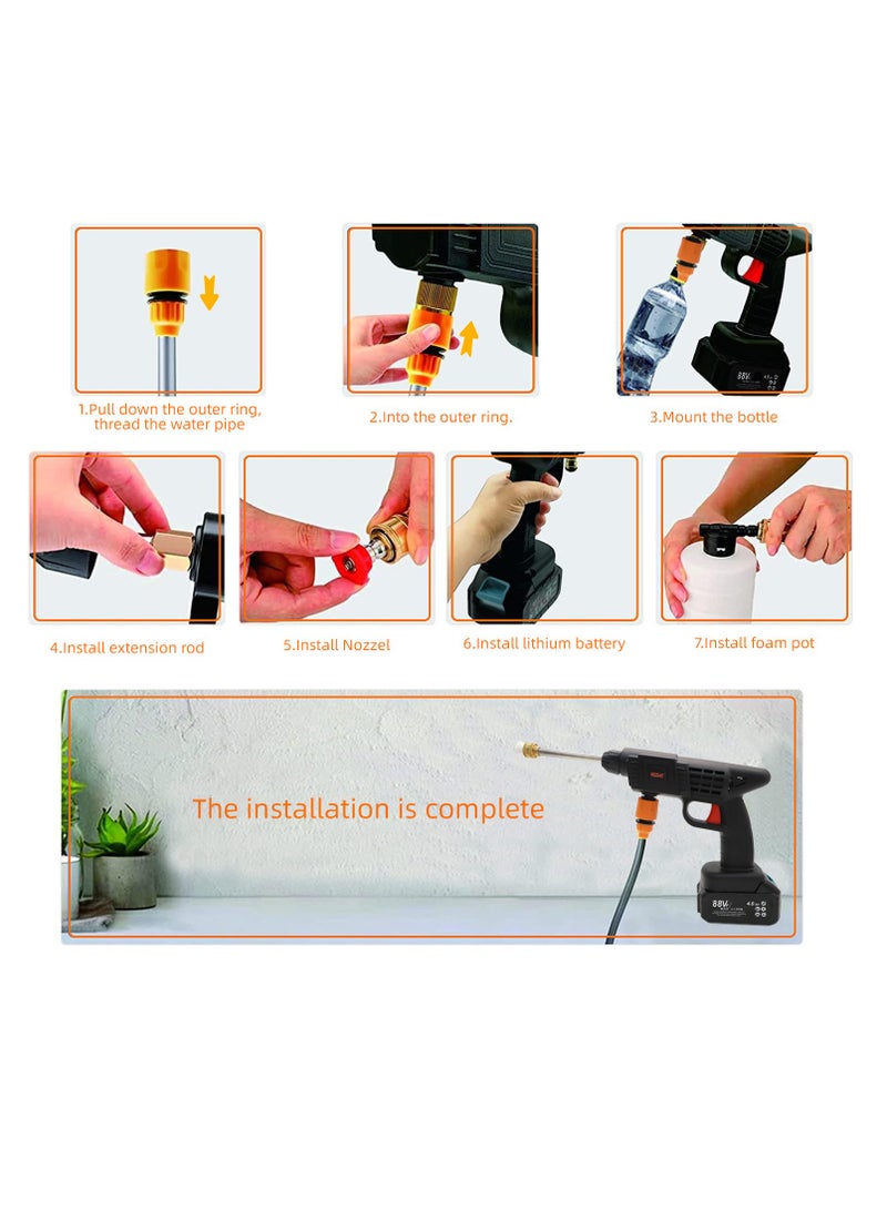88V Cordless Electric Pressure Washer with 2pcs Large Capacity Battery Ideal for Washing Cars and More