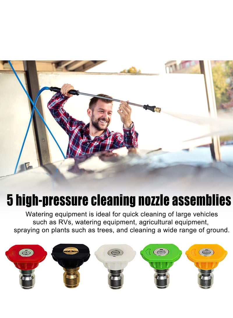 Pressure Washer Adapter, Quick Connect Adapter with 5 Power Nozzle Tips Multiple Degrees, 1/4'' Quick Connect Female Fitting, for Karcher K Series K2 K3 K4 K5 K6 K7