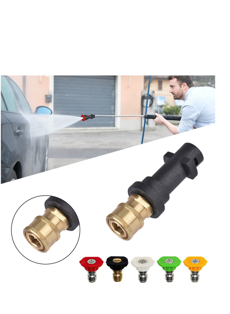 Pressure Washer Adapter, Quick Connect Adapter with 5 Power Nozzle Tips Multiple Degrees, 1/4'' Quick Connect Female Fitting, for Karcher K Series K2 K3 K4 K5 K6 K7