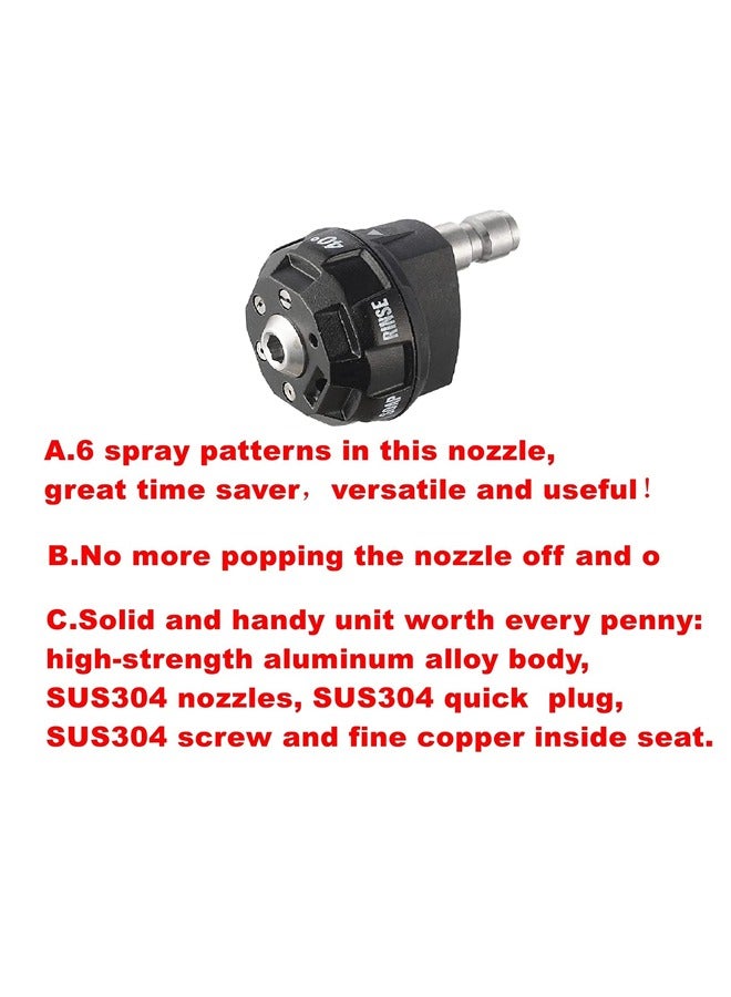 Pressure Washer Spray Nozzle, 6-in-1 Quick Change over and Adjustable, 1/4in Plug Connect Tips MAX 4000PSI for Pressure Washer