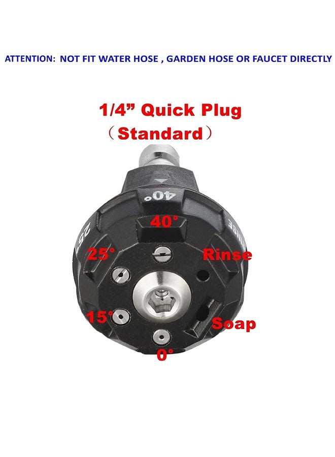 Pressure Washer Spray Nozzle, 6-in-1 Quick Change over and Adjustable, 1/4in Plug Connect Tips MAX 4000PSI for Pressure Washer