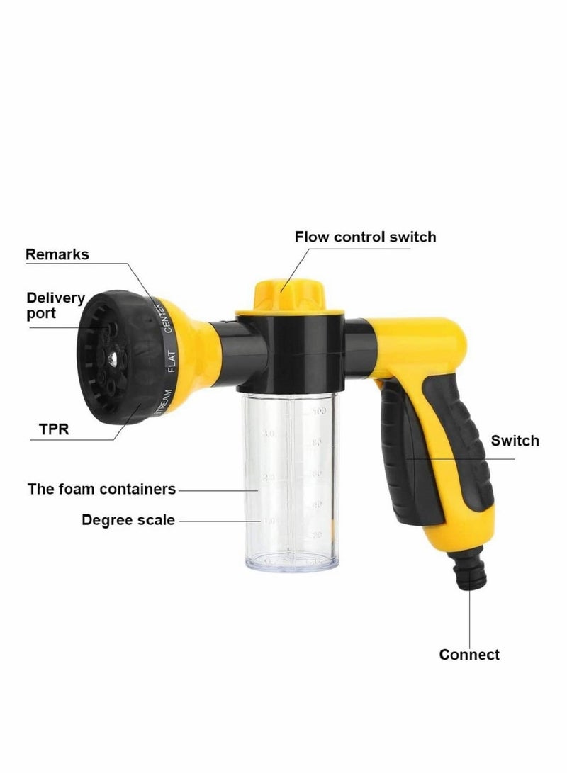 Car Foam Sprayer Cannon Wash Gun Garden Hose Nozzle, 8 Adjustable Watering Patterns