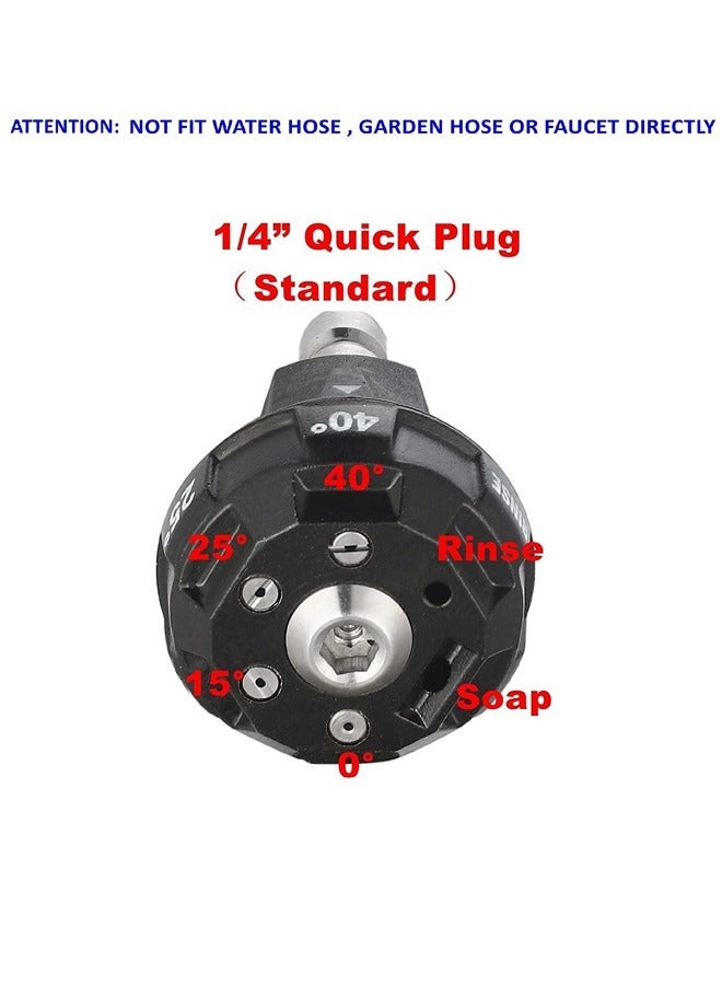 Pressure Washer Spray Nozzle, 6-in-1 Quick Change over and Adjustable, 1/4in Plug Connect Tips MAX 4000PSI for