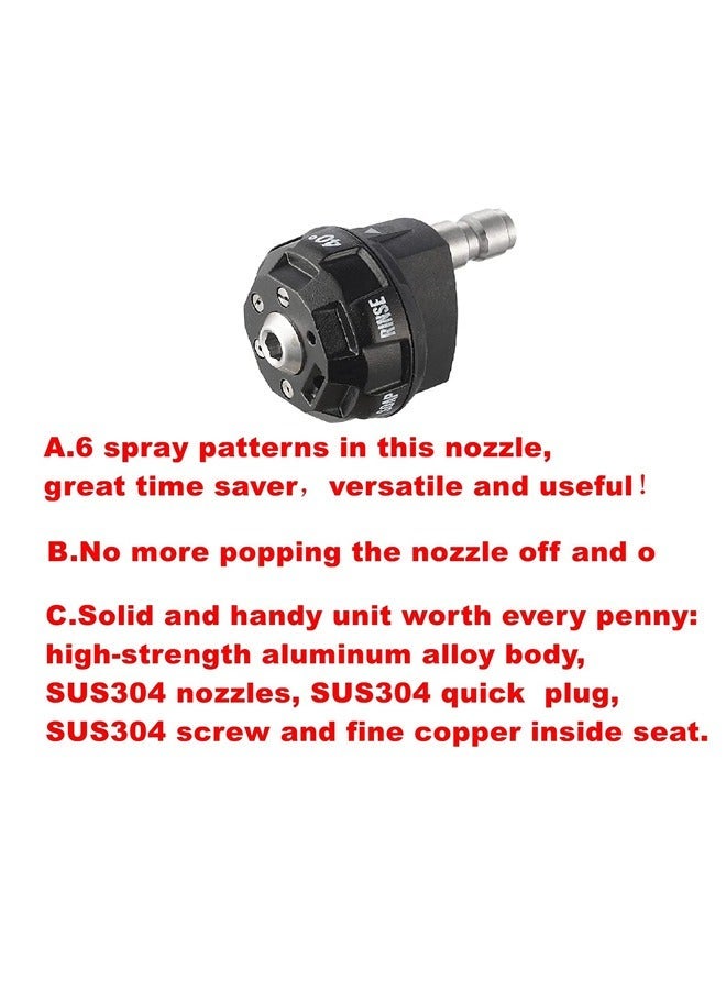 Pressure Washer Spray Nozzle, 6-in-1 Quick Change over and Adjustable, 1/4in Plug Connect Tips MAX 4000PSI for