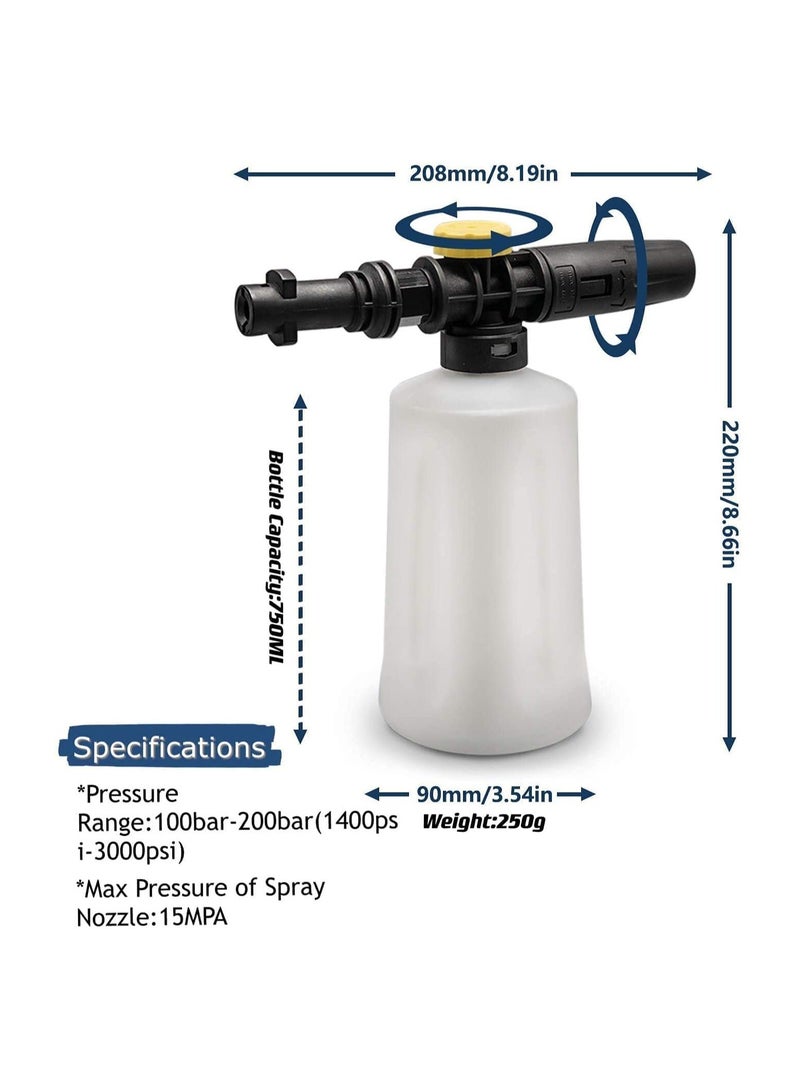 SYOSI High-Pressure Car Jet wash Snow Foam Lance, 750ML with Adjustable Sprayer Nozzle Gun for Karcher K2 K3 K4 K5 K6 K7