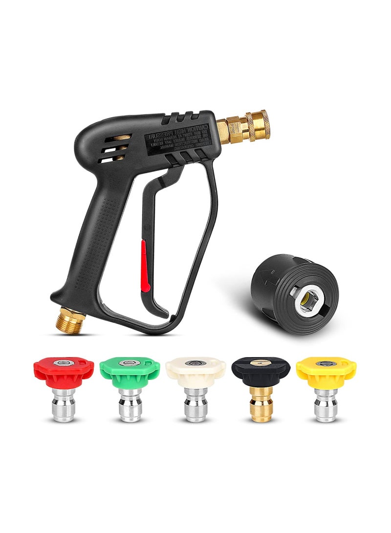 High Pressure Washer Gun with 5 Detachable Spray Nozzle Tip, High-Pressure Hose Quick Connect Connector, 1/4