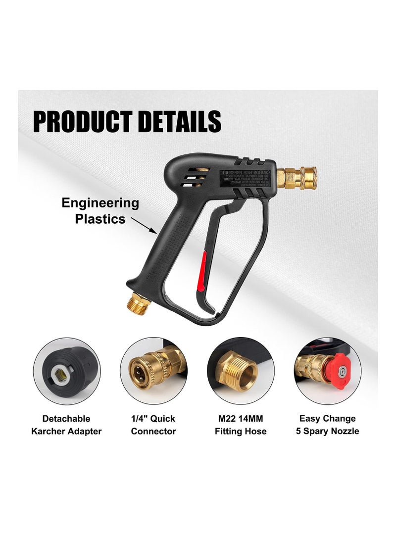 High Pressure Washer Gun with 5 Detachable Spray Nozzle Tip, High-Pressure Hose Quick Connect Connector, 1/4