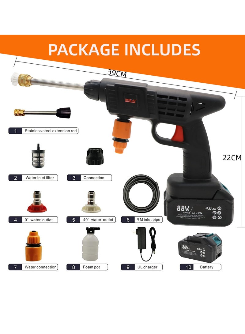 Cordless Pressure Washer Ideal for Car Washing, Floor Cleaning, Patio, and Watering Flowers