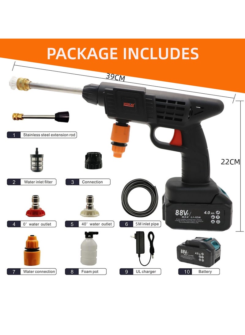 Cordless Pressure Washer with 4000mAh Battery - Ideal for Car Washing, Floor Cleaning, Patio