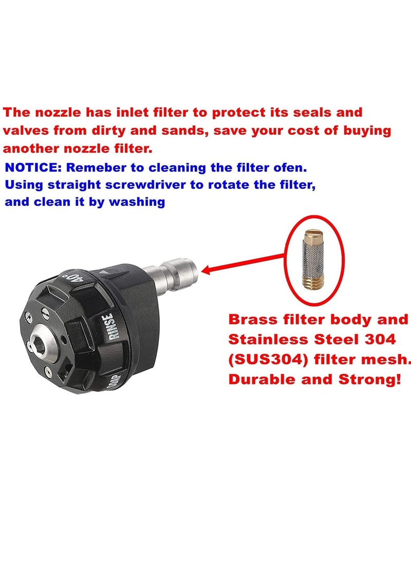 Pressure Washer Spray Nozzle, 6-in-1 Quick Change over and Adjustable, 1/4in Plug Connect Tips MAX 4000PSI for