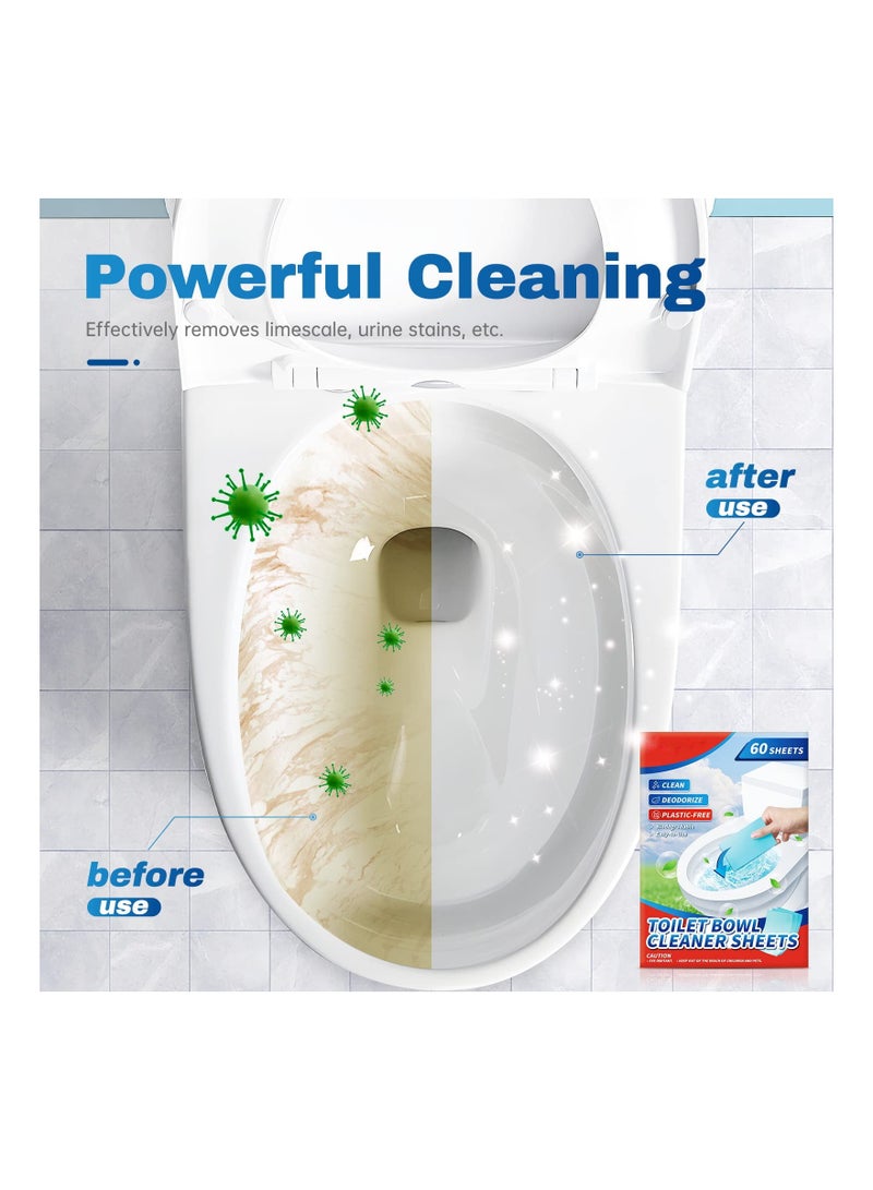 60PCS Toilet Bowl Cleaners, (Eco) Friendly 60 Sheets Cleaner Strips, Plastic-Free Cleaning Pre-Measured & Biodegradable Stips, Efficiently Remove Stains Odors
