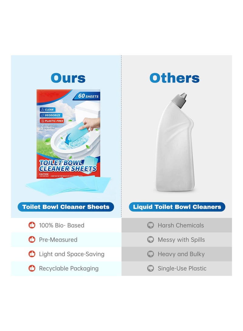 60PCS Toilet Bowl Cleaners, (Eco) Friendly 60 Sheets Cleaner Strips, Plastic-Free Cleaning Pre-Measured & Biodegradable Stips, Efficiently Remove Stains Odors