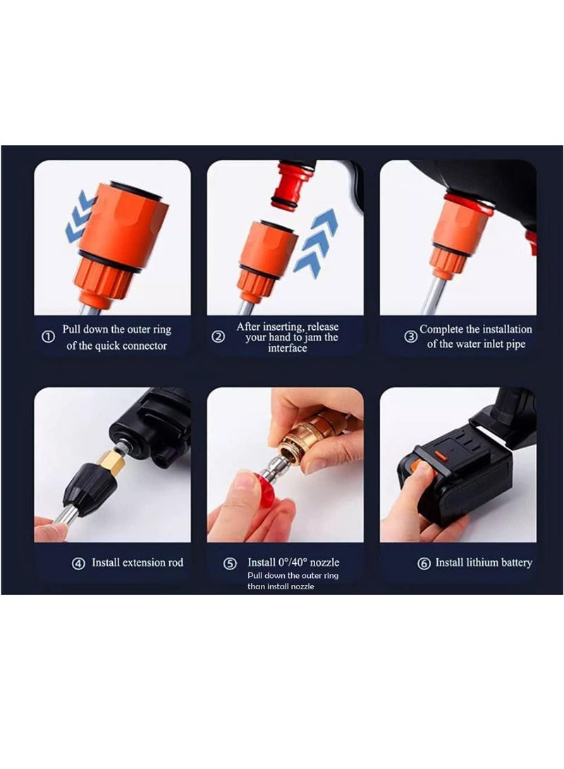 Cordless 48V Electric High Pressure Car Washer Manual Rechargeable Car Washing Machine with Adjustable 3-in-1 Nozzle and Hose Pipe for Washing Cars Watering Flowers Cleaning Floors