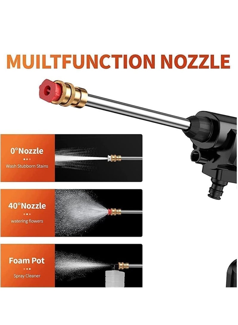 Cordless 48V Electric High Pressure Car Washer Manual Rechargeable Car Washing Machine with Adjustable 3-in-1 Nozzle and Hose Pipe for Washing Cars Watering Flowers Cleaning Floors