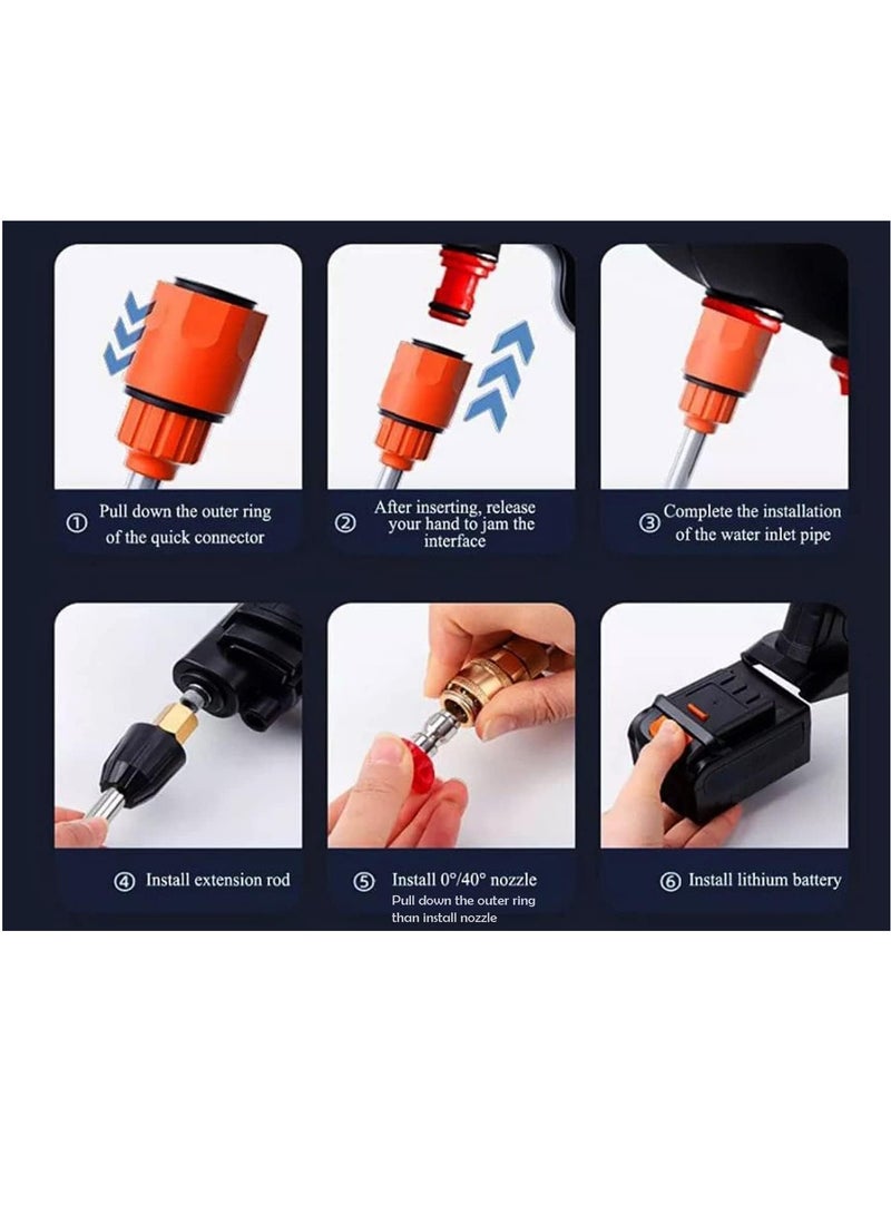 Cordless 48V Electric High Pressure Car Washer Manual Rechargeable Car Washing Machine with Adjustable 3-in-1 Nozzle and Hose Pipe for Washing Cars Watering Flowers Cleaning Floors