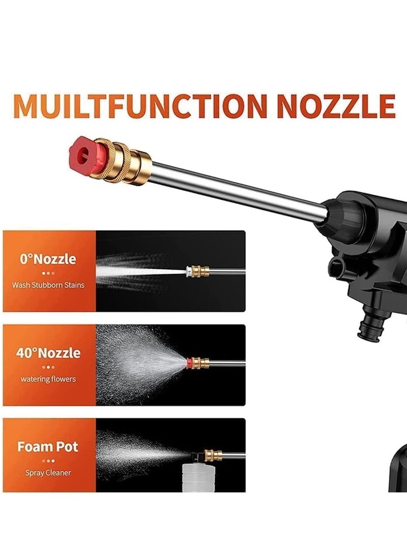 Cordless 48V Electric High Pressure Car Washer Manual Rechargeable Car Washing Machine with Adjustable 3-in-1 Nozzle and Hose Pipe for Washing Cars Watering Flowers Cleaning Floors