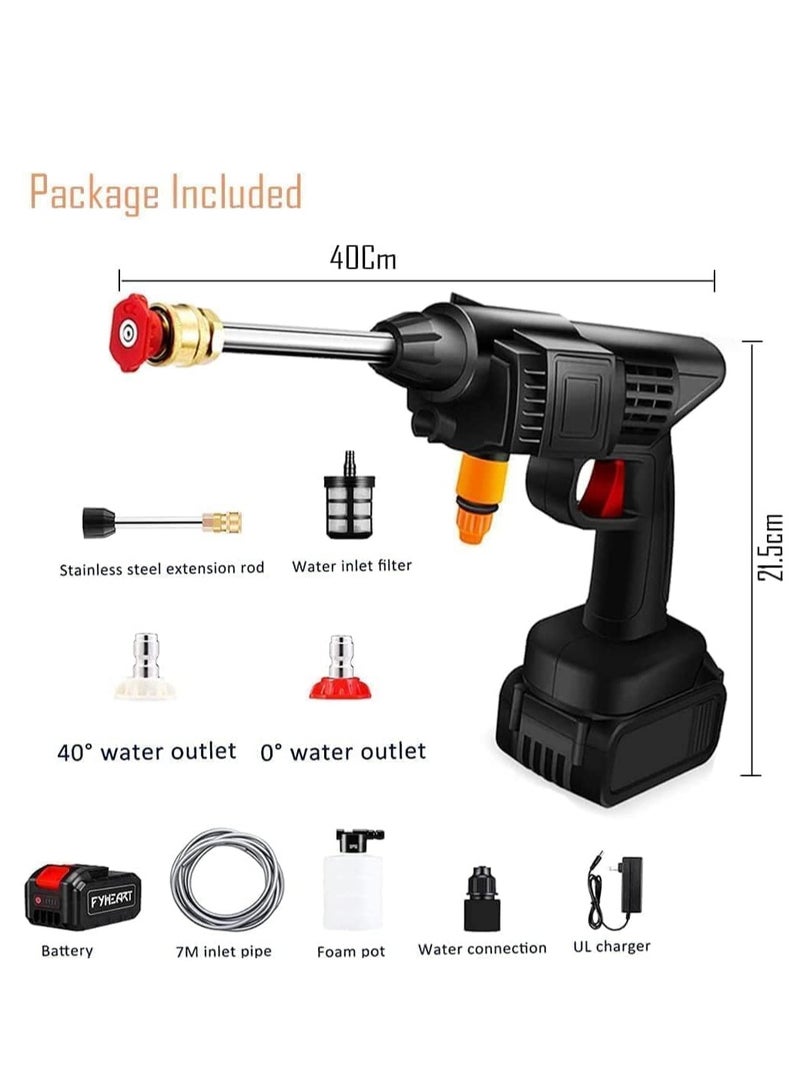 Cordless 48V Electric High Pressure Car Washer Manual Rechargeable Car Washing Machine with Adjustable 3-in-1 Nozzle and Hose Pipe for Washing Cars Watering Flowers Cleaning Floors