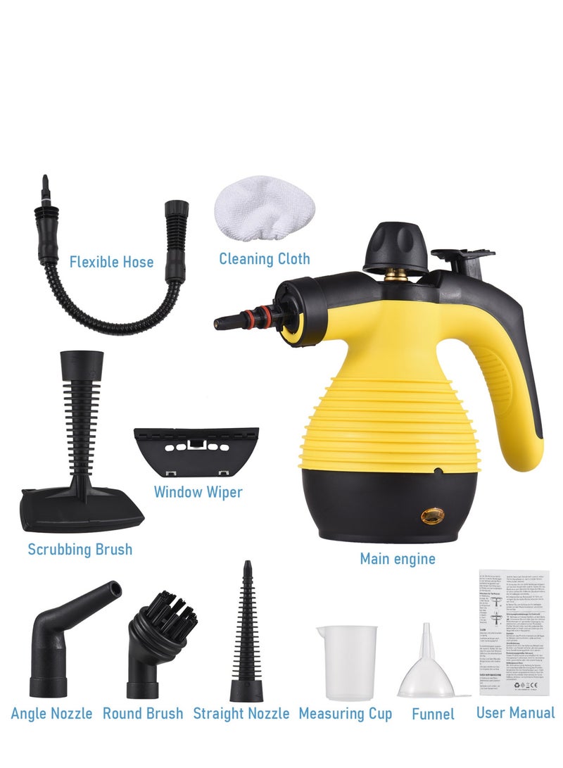 Home Portable Handheld 1050 Watt Multifunctional High Temperature Pressurized Steam Cleaner with 9 Pieces Accessories for Kitchen Sofa Bathroom Car Window Uk Plu (Use Adapter)