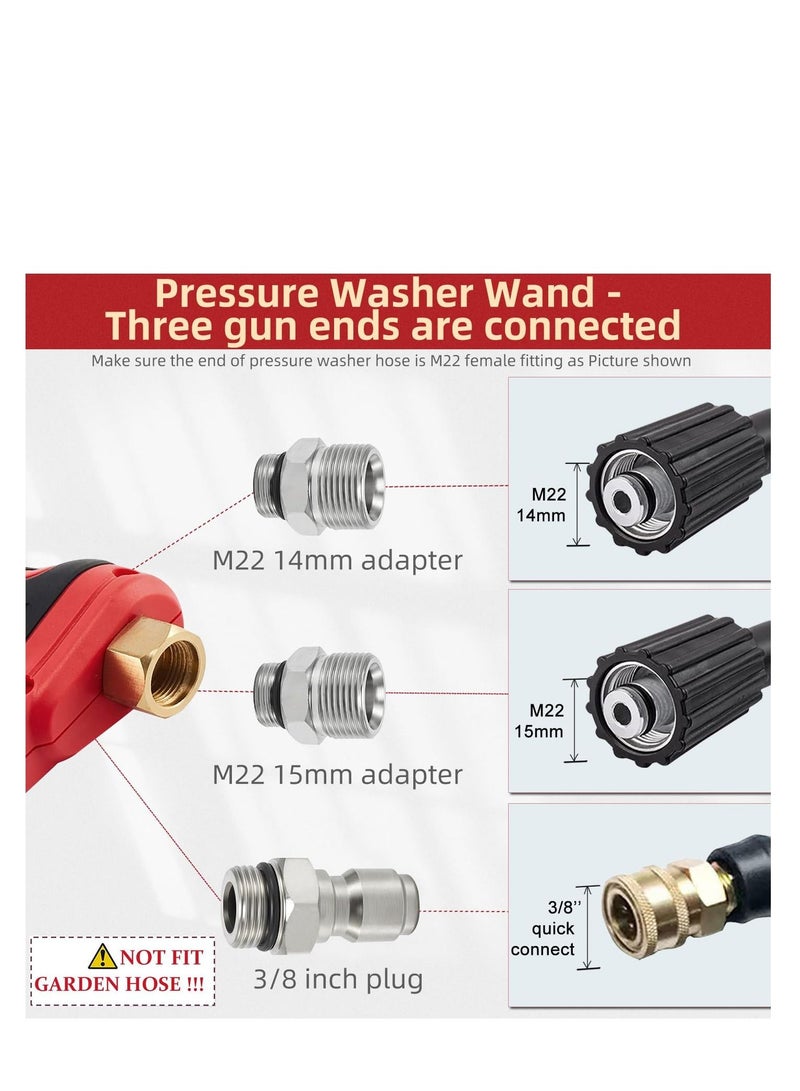 Pressure Washer Gun with Replacement Wand Extension Adjustible High Power 3/8'' Swivel Quick Connect M22 14mm/M22 15mm Fitting 5 Nozzle Tips Holder (4000 PSI/Red)