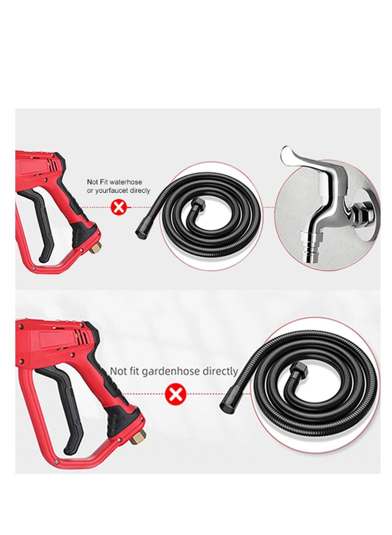Pressure Washer Gun with Replacement Wand Extension Adjustible High Power 3/8'' Swivel Quick Connect M22 14mm/M22 15mm Fitting 5 Nozzle Tips Holder (4000 PSI/Red)