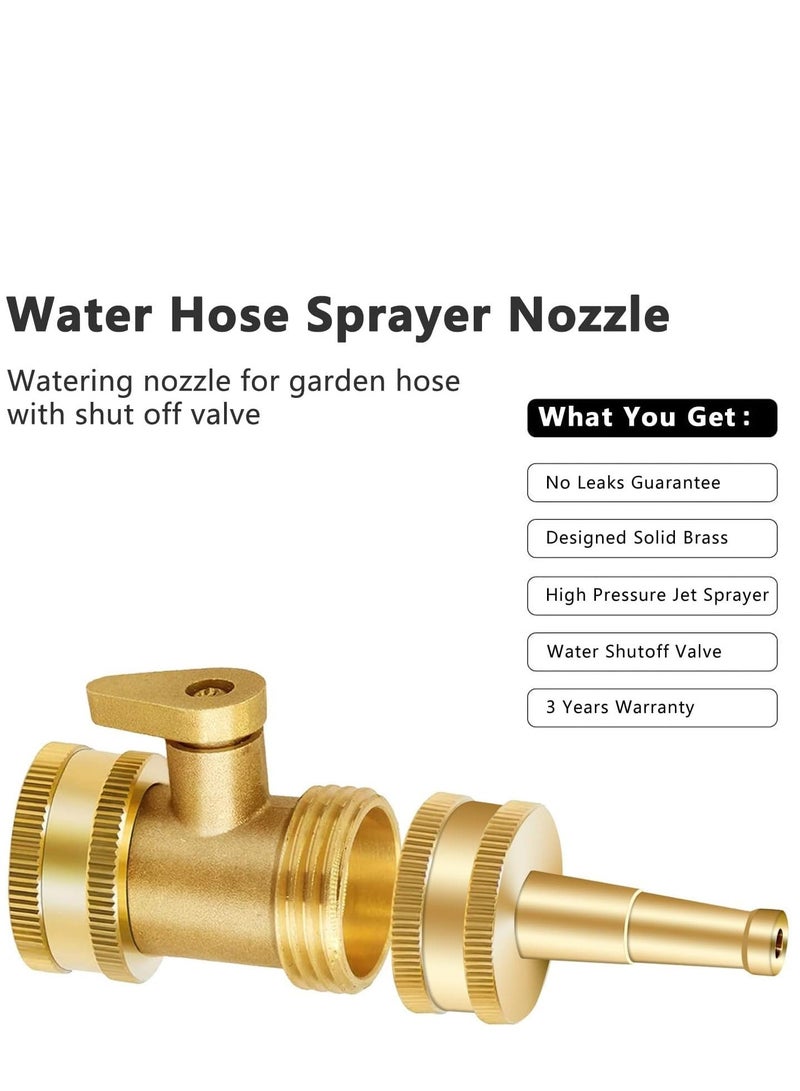 Jet Nozzle High Pressure Hose - Water Sprayer with Garden Shutoff Valve Solid Brass Heavy Duty 3/4