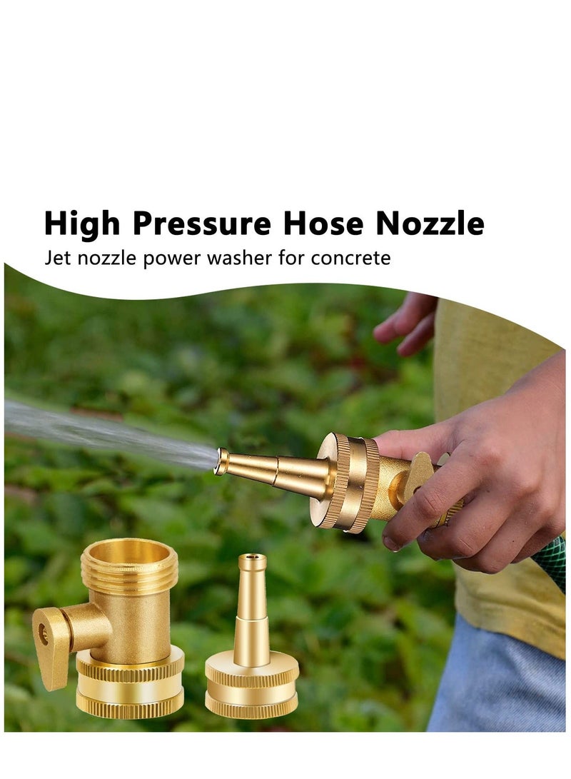Jet Nozzle High Pressure Hose - Water Sprayer with Garden Shutoff Valve Solid Brass Heavy Duty 3/4