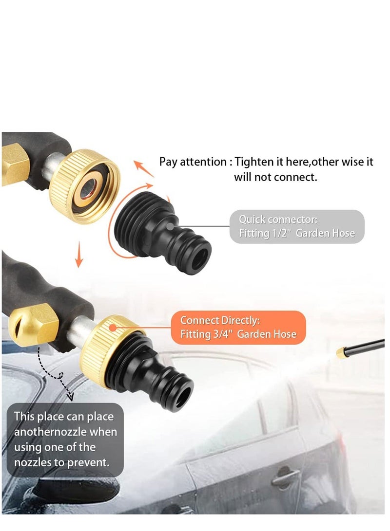 High Pressure Power Washer for Garden Hose, Portable Washing Wand Water Gun with 3 Hose Nozzle Black for Car Washing, Outdoor Window and Garden Hose