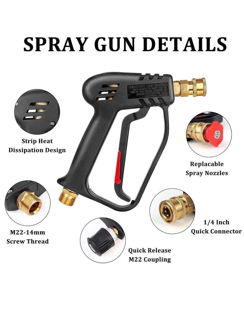 4000 PSI Pressure Washer Gun with 5 Interchangeable Spray Nozzles, Jet Washing Gun with 1/4 Inch Quick Connection and M22 Coupling