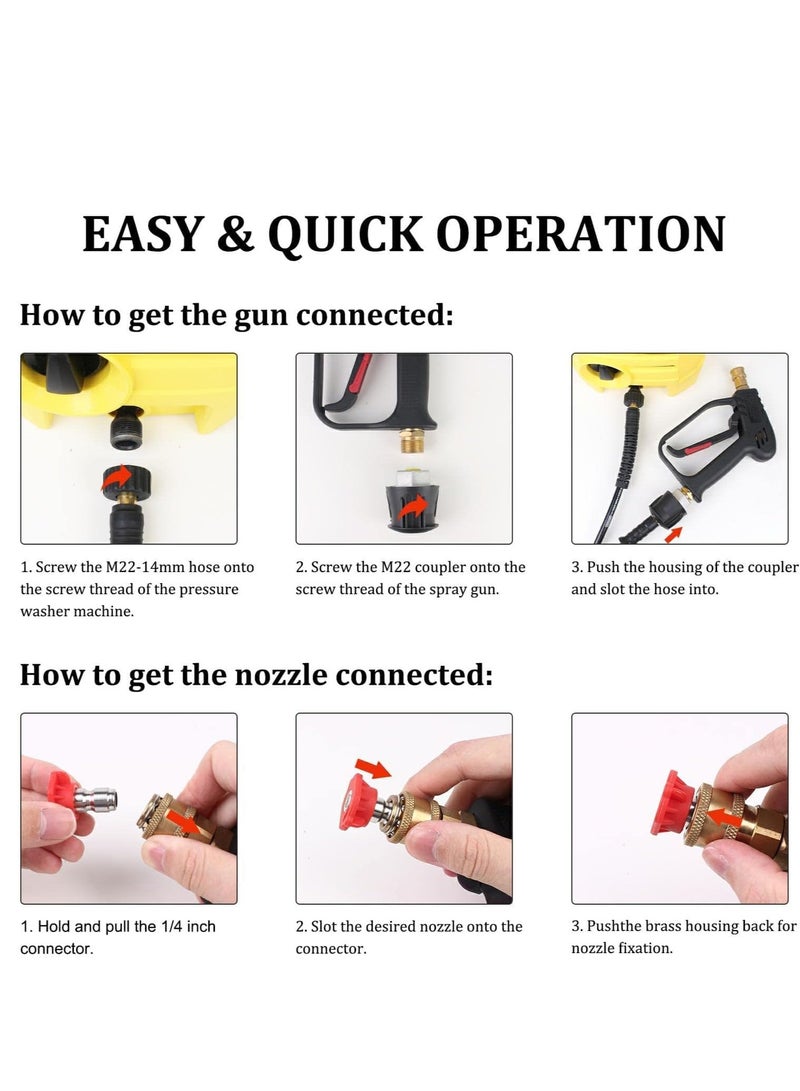4000 PSI Pressure Washer Gun with 5 Interchangeable Spray Nozzles, Jet Washing Gun with 1/4 Inch Quick Connection and M22 Coupling