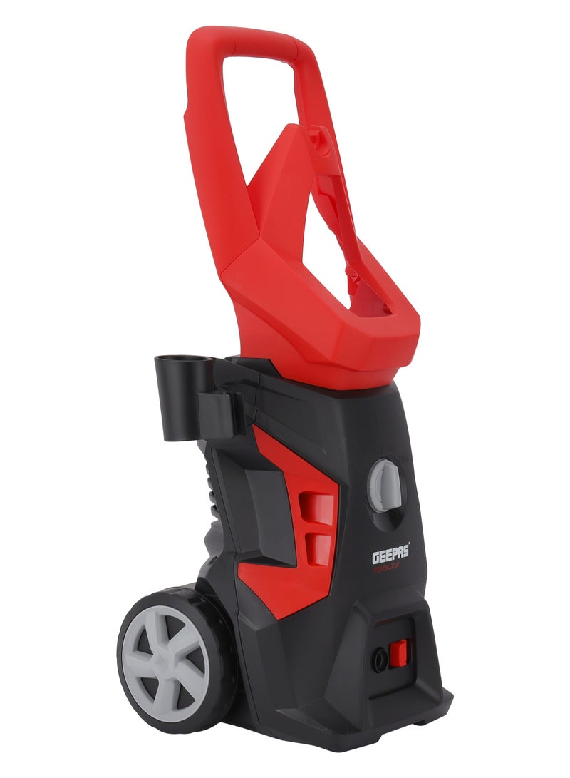 Geepas High Pressure Washer 140 bar| Carbon Brush Motor 1800 W| 7.0 L/min Maximum Flow| Includes Spray Gun with Adjustable Nozzle, 5 M Cord, Hose, Patio Kit| Removing Dust, Mud, Dirt| GPW1814-240