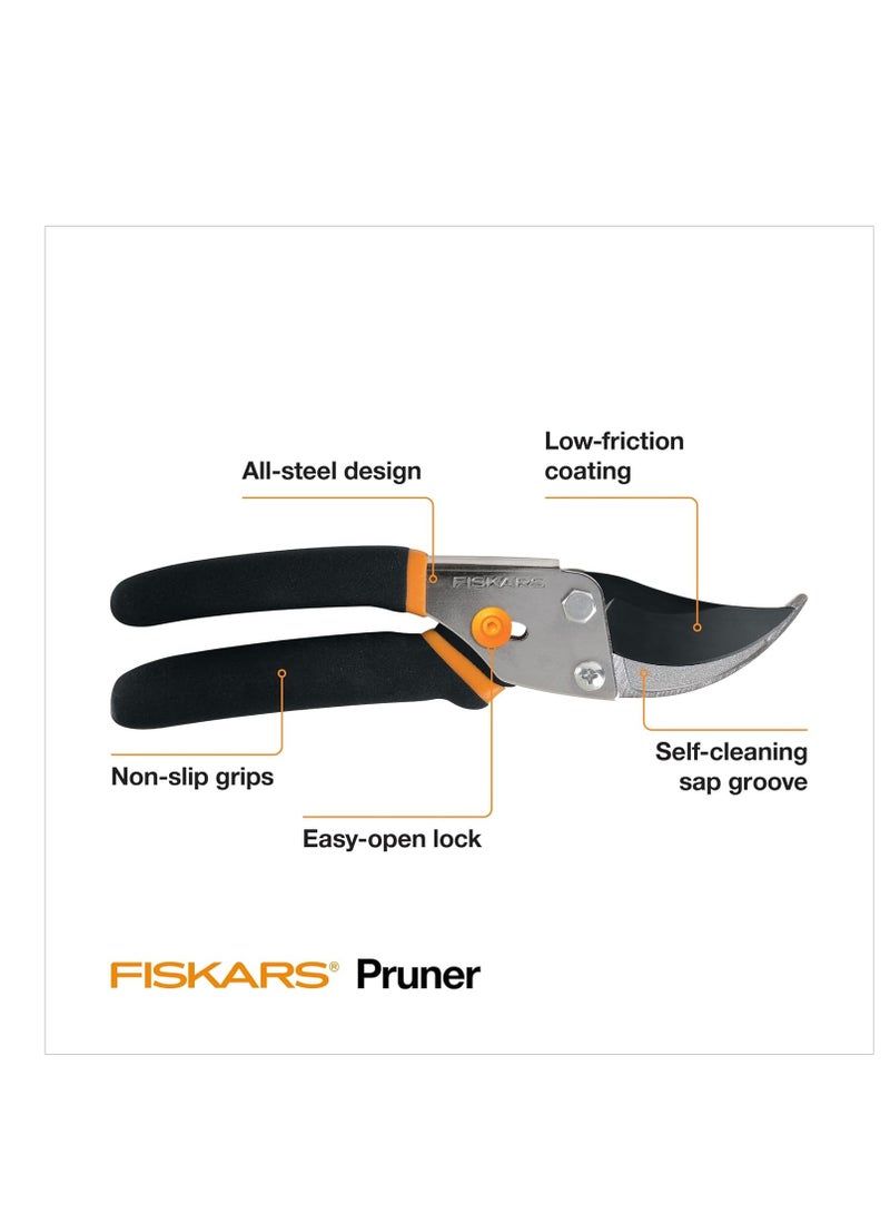 Fiskars Bypass Pruning Shears 5/8” Garden Clippers - Plant Cutting Scissors with Sharp Precision-Ground Steel Blade