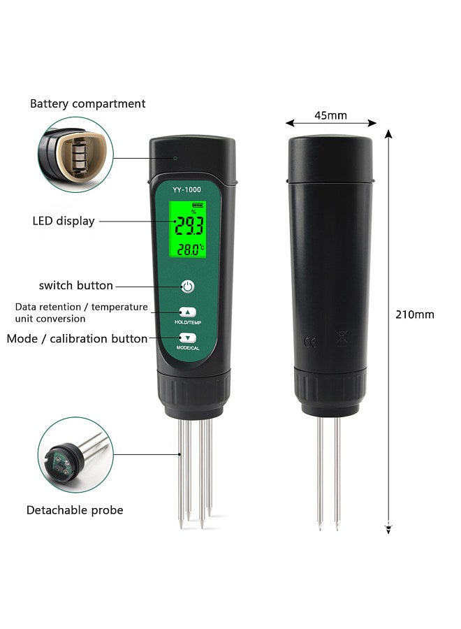 Soil Tester for Soil Moisture Temperature and Conductivity Measures Garden Farm Lawn Indoor Outdoor Plant Care