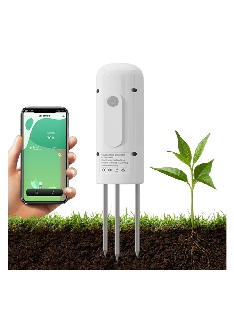 Soil Moisture Meter, Soil Humidity Tester for Plants, Soil Hygrometer Sensor, Outdoor Waterproof Function, Compatible for TUYA Smart APP, for Gardening, Lawn, Farming, Indoor & Outdoor Plants Use