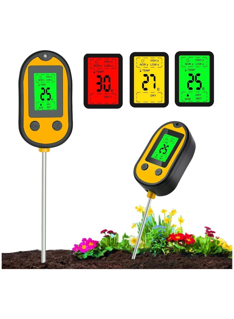 Soil Ph Tester, Soil Moisture Meter, 5-in-1 Soil Test Kit, Plant Moisture Meter for Soil Moisture/pH/Light/Temperature for Lawn Care Flower, Garden, Potted Plants, Soil Tester for Garden Lawn Farm