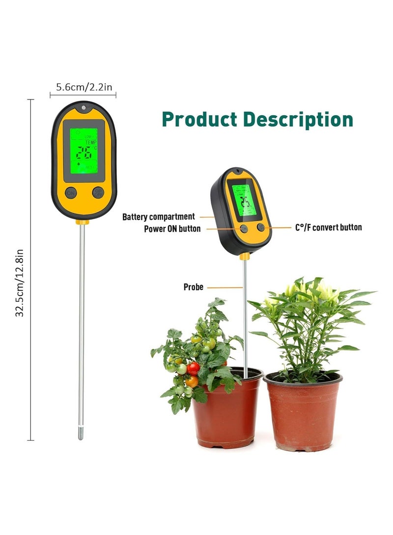 Soil Ph Tester, Soil Moisture Meter, 5-in-1 Soil Test Kit, Plant Moisture Meter for Soil Moisture/pH/Light/Temperature for Lawn Care Flower, Garden, Potted Plants, Soil Tester for Garden Lawn Farm