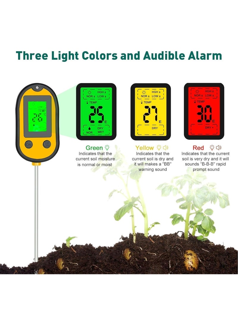 Soil Ph Tester, Soil Moisture Meter, 5-in-1 Soil Test Kit, Plant Moisture Meter for Soil Moisture/pH/Light/Temperature for Lawn Care Flower, Garden, Potted Plants, Soil Tester for Garden Lawn Farm