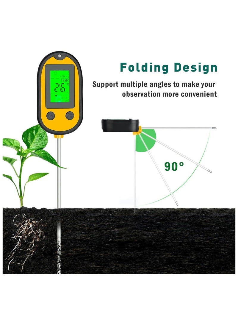 Soil Ph Tester, Soil Moisture Meter, 5-in-1 Soil Test Kit, Plant Moisture Meter for Soil Moisture/pH/Light/Temperature for Lawn Care Flower, Garden, Potted Plants, Soil Tester for Garden Lawn Farm