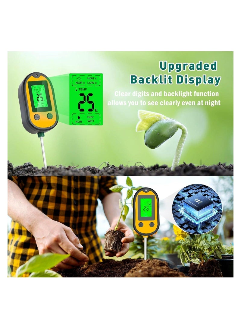 Soil Ph Tester, Soil Moisture Meter, 5-in-1 Soil Test Kit, Plant Moisture Meter for Soil Moisture/pH/Light/Temperature for Lawn Care Flower, Garden, Potted Plants, Soil Tester for Garden Lawn Farm