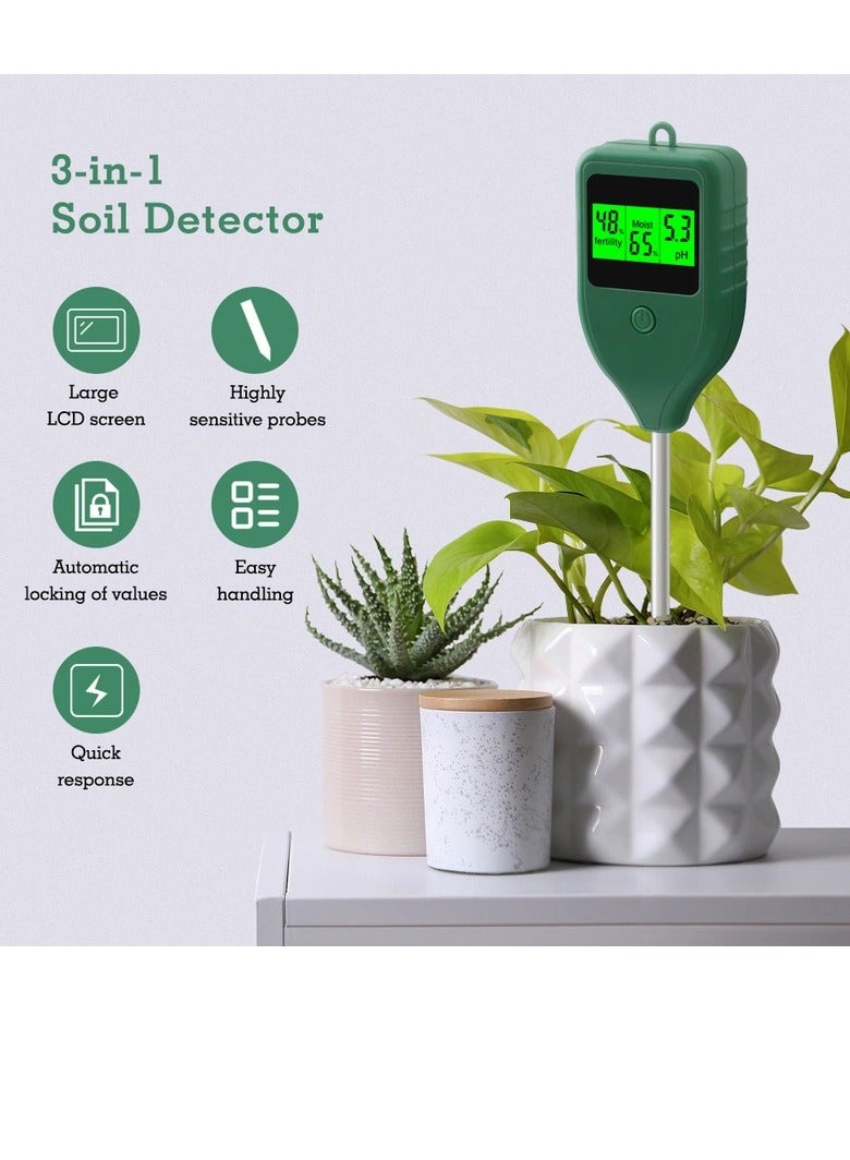 Soil pH Meter, Moisture Meter, and Fertility Tester 3-in-1 Soil Moisture Test Detector for Indoor Planting, Potted Plants, and Lawn in Farm and Garden