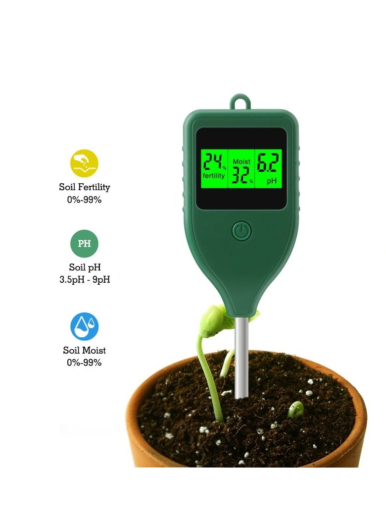 Soil pH Meter, Moisture Meter, and Fertility Tester 3-in-1 Soil Moisture Test Detector for Indoor Planting, Potted Plants, and Lawn in Farm and Garden