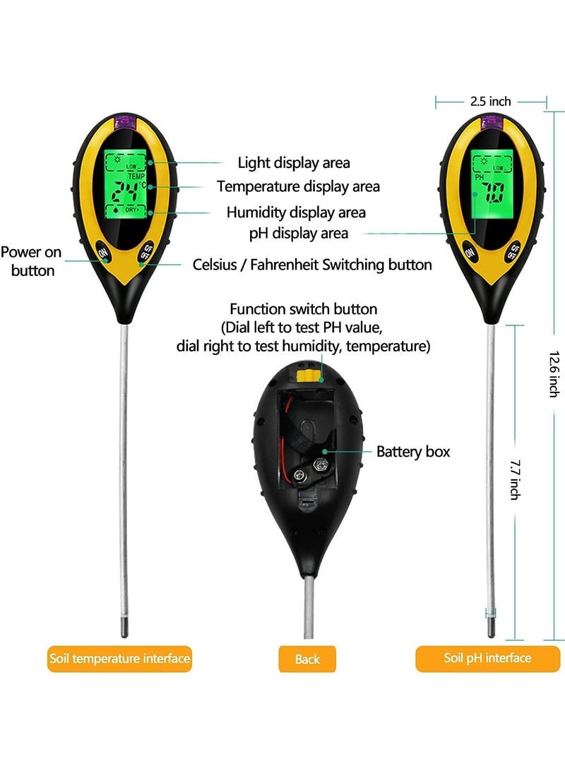 Moisture Meter, Plant Water Monitor 4-in-1 with pH Tester Meter, Gardening Tool Kits for Plant Care, Great for Garden, Lawn, Farm, Indoor & Outdoor Use