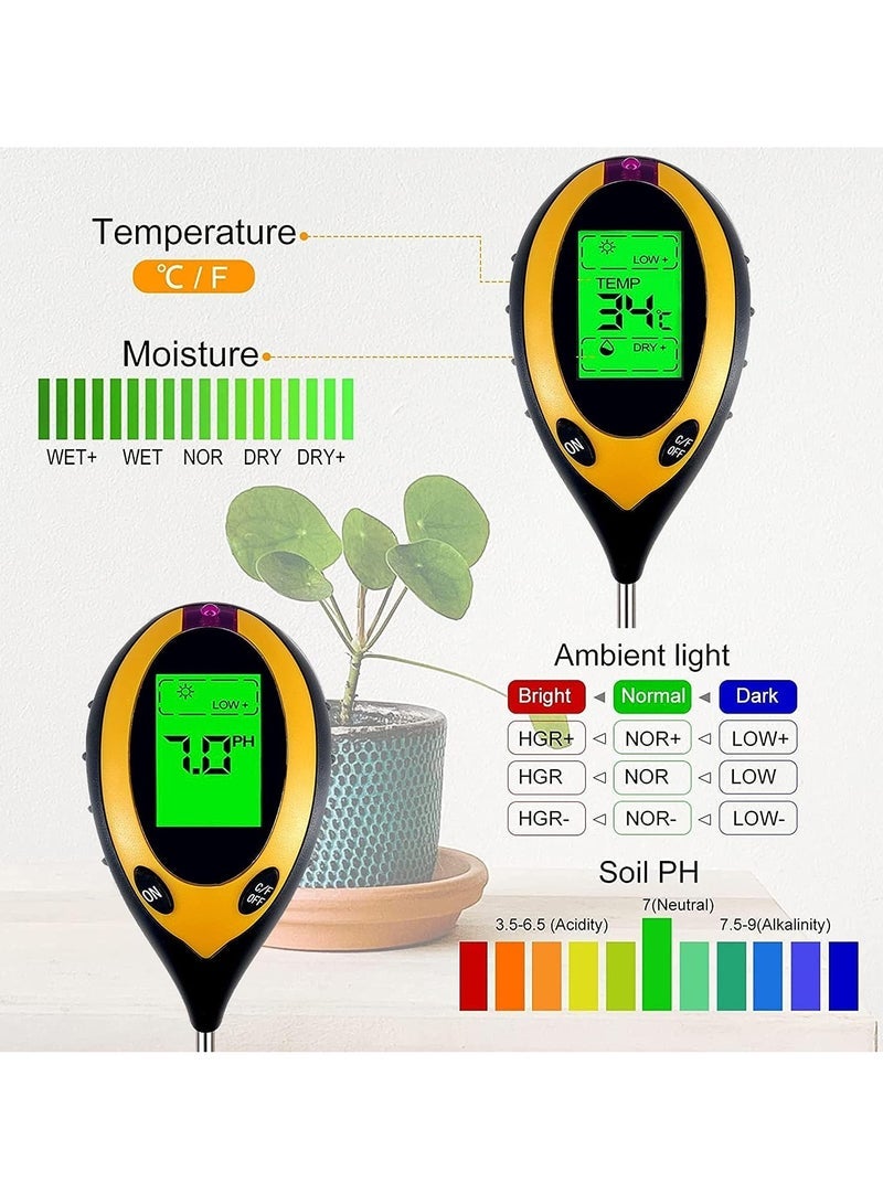 Moisture Meter, Plant Water Monitor 4-in-1 with pH Tester Meter, Gardening Tool Kits for Plant Care, Great for Garden, Lawn, Farm, Indoor & Outdoor Use