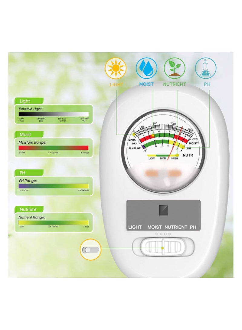 Upgraded-Soil Moisture Meter, Soil pH Meter, 4-in-1 Soil Tester, Soil Plant Water Meter, for Moisture/Light/Nutrients/pH, Moisture Meter Great for Garden, Lawn, Farm, Indoor & Outdoor Use