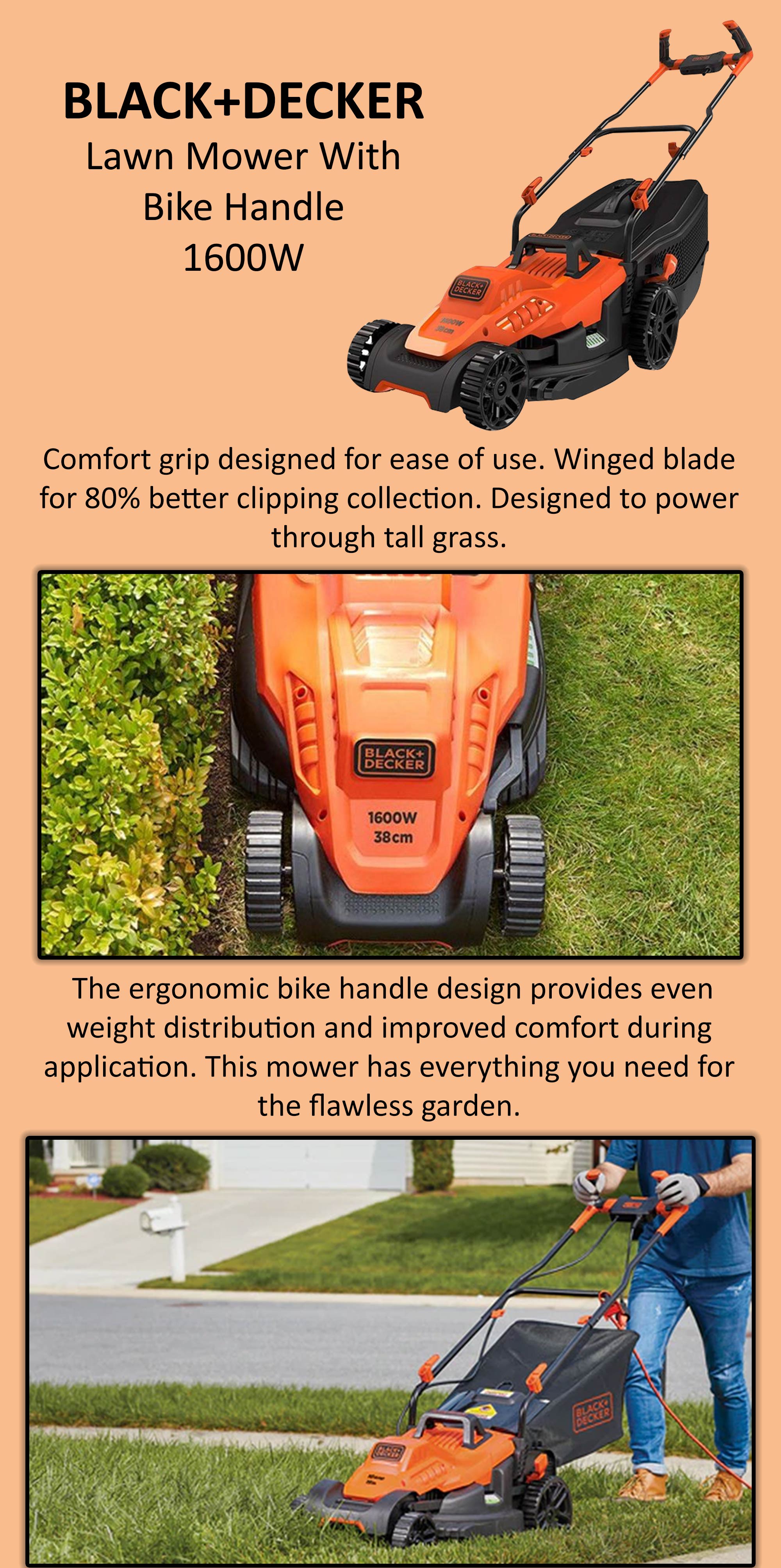 Electric Lawn Mower With Bike Handle 1600 Watt Black/Orange