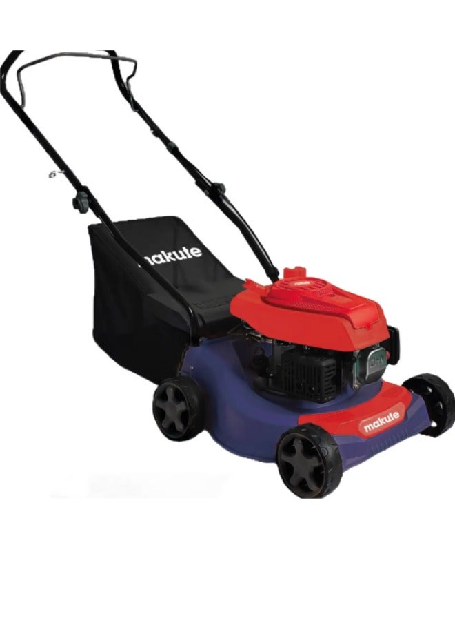 Hand Lawn Mower  Gasoline Machine Grass Cutter with 1.0L Fuel Tank and Adjustable Cutting Heights 3000 RPM, 16-Inch Cutting Width, Large 45L Grass Bag, High Speed Efficiency (QLM111-16)