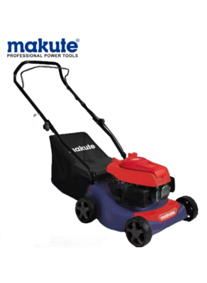 Hand Lawn Mower  Gasoline Machine Grass Cutter with 1.0L Fuel Tank and Adjustable Cutting Heights 3000 RPM, 16-Inch Cutting Width, Large 45L Grass Bag, High Speed Efficiency (QLM111-16)