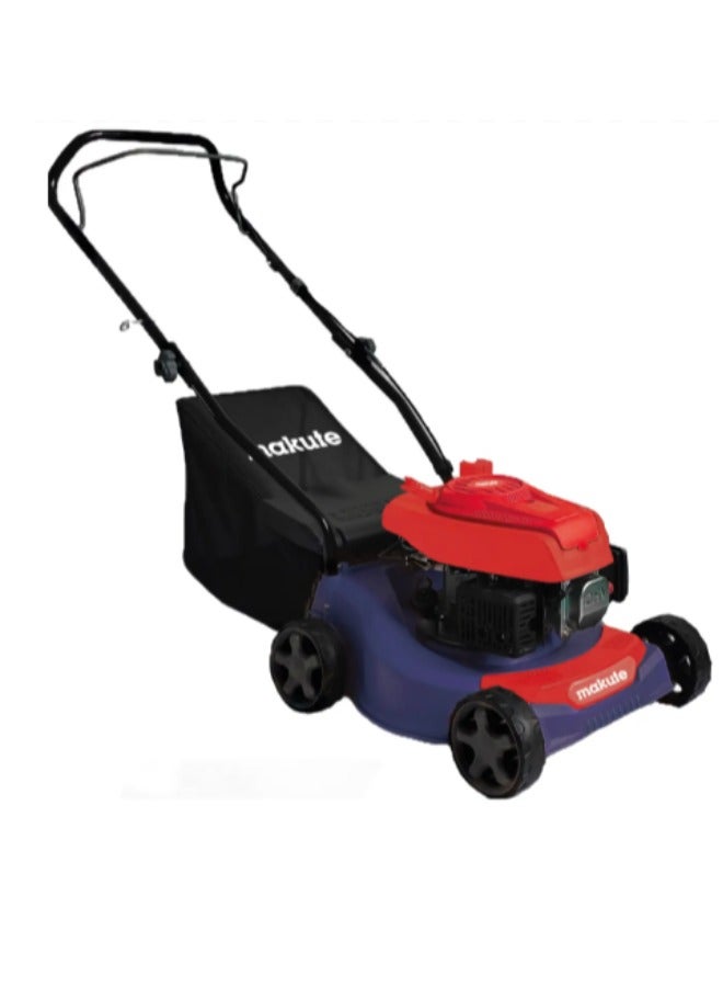 Hand Lawn Mower  Gasoline Machine Grass Cutter with 1.0L Fuel Tank and Adjustable Cutting Heights 3000 RPM, 16-Inch Cutting Width, Large 45L Grass Bag, High Speed Efficiency (QLM111-16)