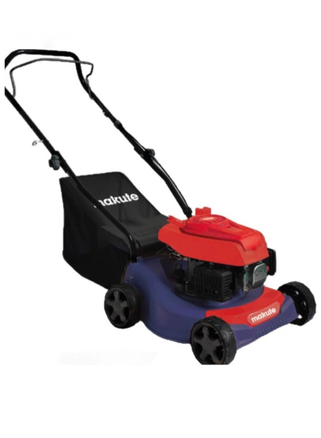 Hand Lawn Mower  Gasoline Machine Grass Cutter with 1.0L Fuel Tank and Adjustable Cutting Heights 3000 RPM, 16-Inch Cutting Width, Large 45L Grass Bag, High Speed Efficiency (QLM111-16)