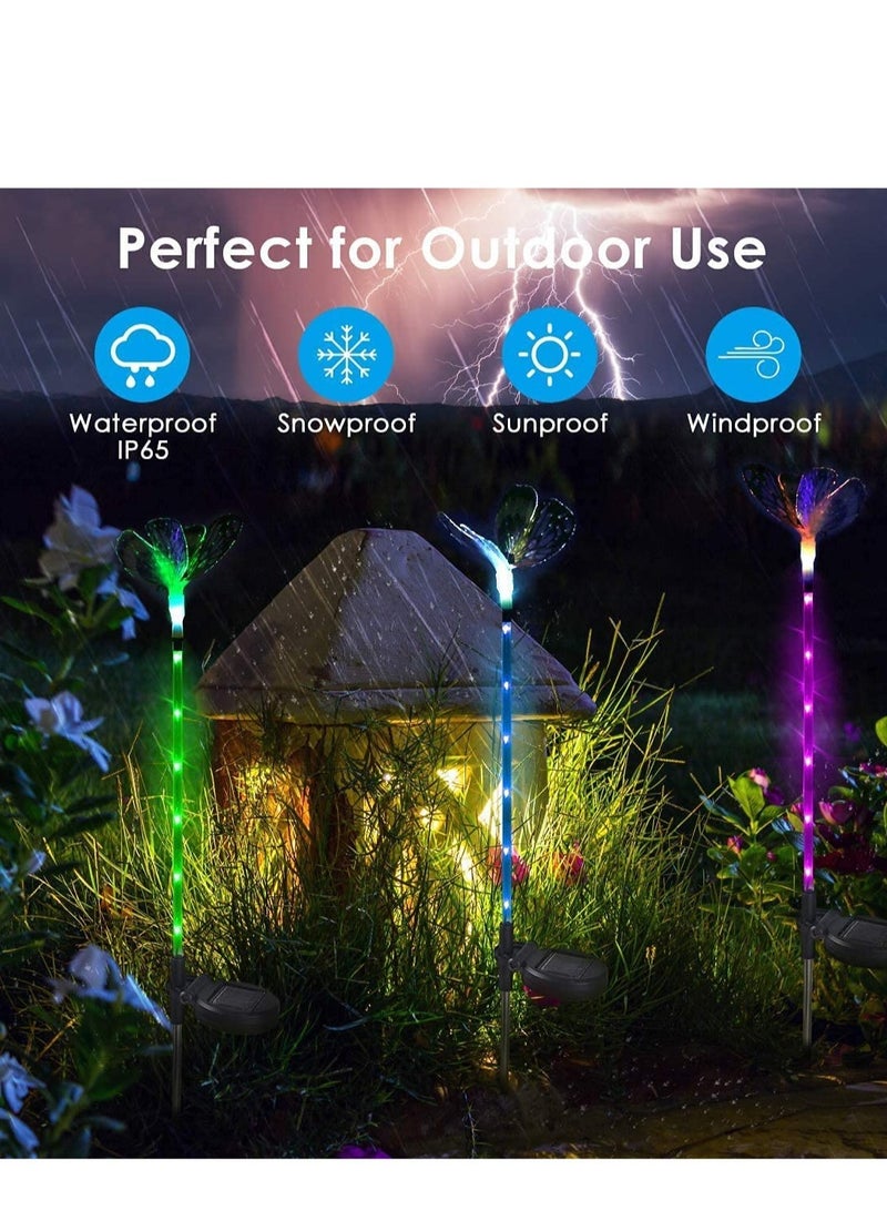 3 Pack Solar Stake Light Multi Color Changing LED Garden Lights Fiber Optic Butterfly Decorative Lights Solar Powered with a Purple LED Light Stake