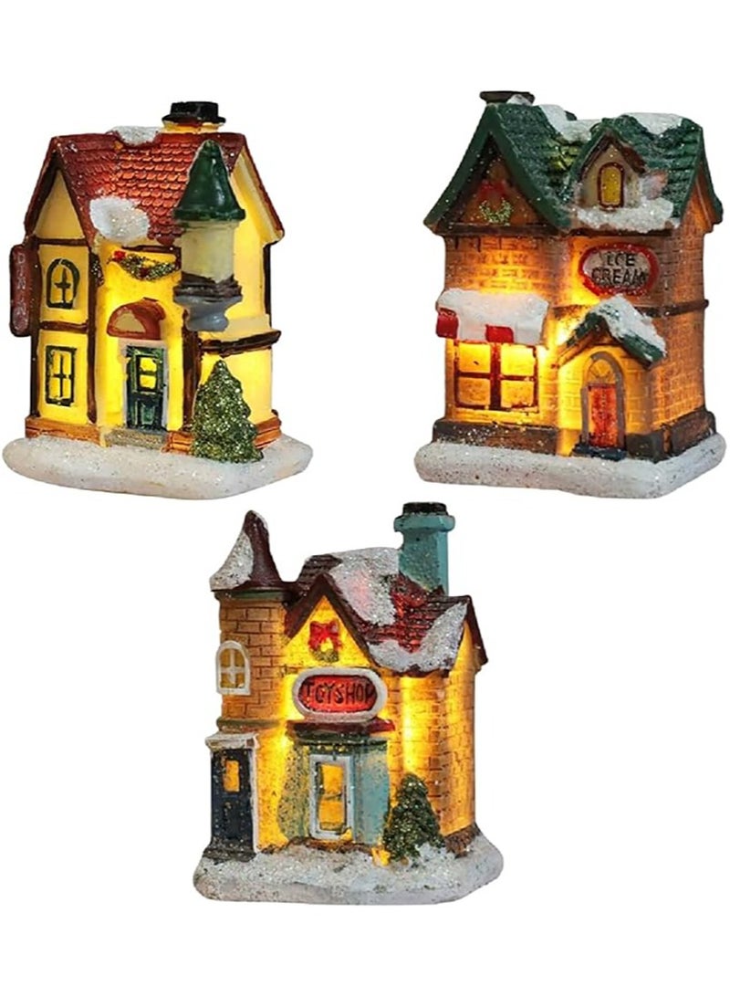 3PCS Resin Light House LED Mini Light House Battery Powered Snow House Scene Light Ornaments Suitable for Indoor and Outdoor Decoration Collection of Buildings (Snow House Lantern)